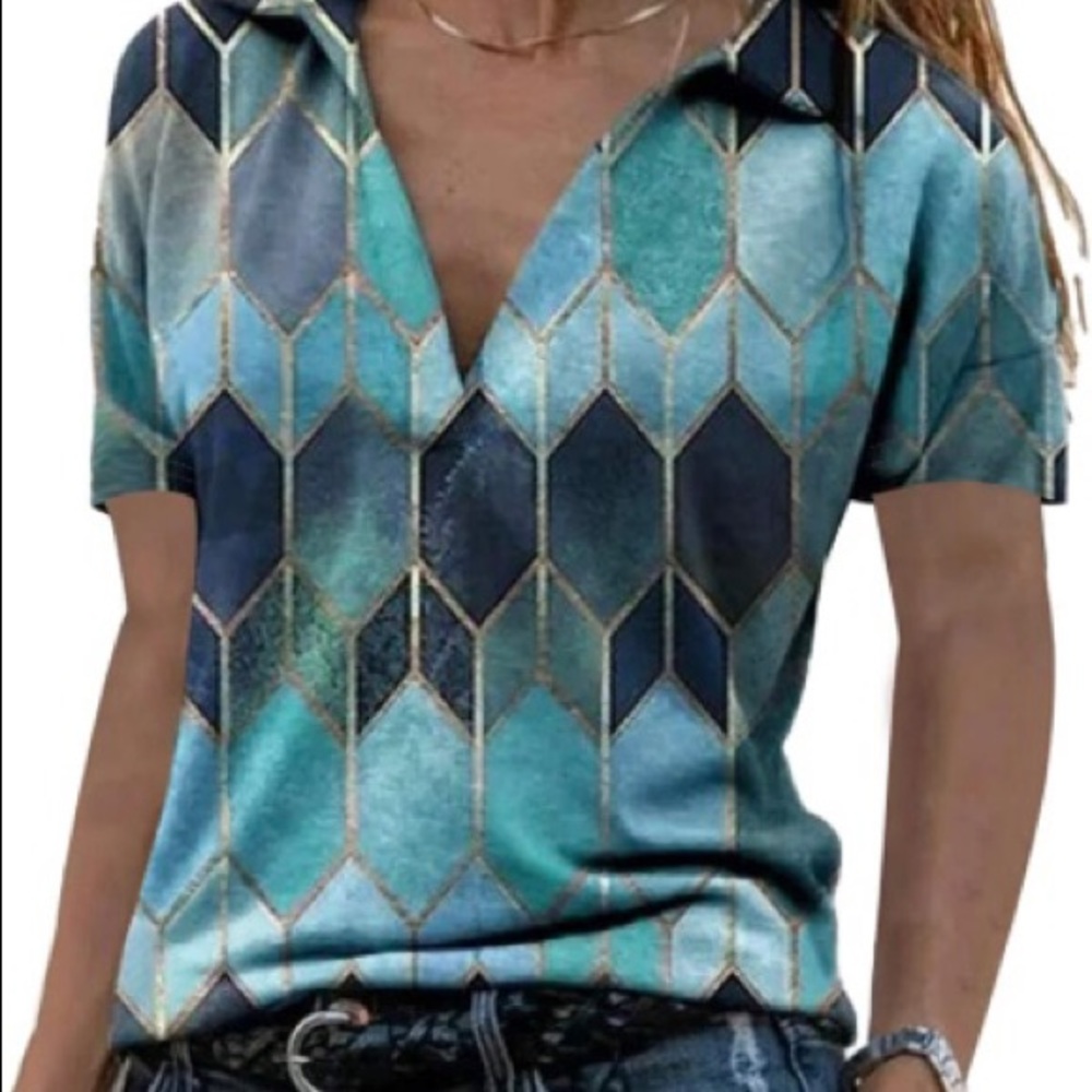 Blue and gold blouse